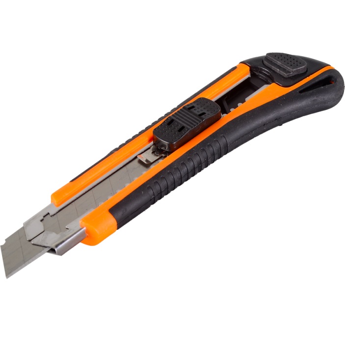 Нож с выдвижным лезвием 18 мм, двухкомпонентный корпус, автоматический фиксатор, ВИХРЬ 73/10/10/4