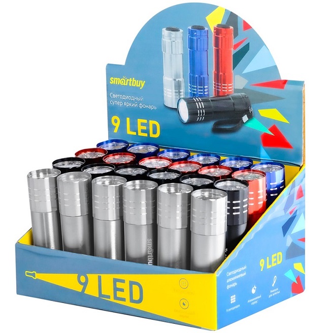 Фонарь SMARTBUY SBF-103-B Светодиодный, алюминиевый, 9 LED, 3хААА, черный