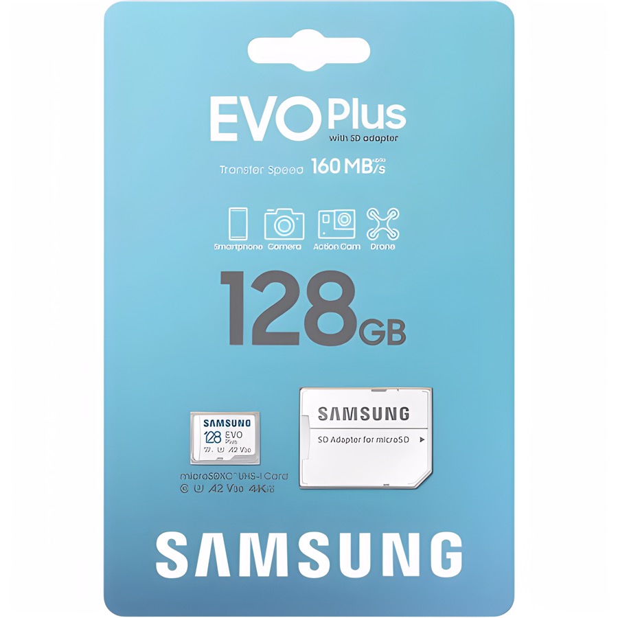 MicroSD 128Gb Samsung Class 10 Evo Plus A2 V30 UHS-I  (R/W  90/160 MB/s) + адаптер SD