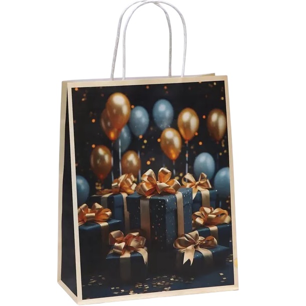 Пакет Подарки с золотым бантом 27×22×11 см, 120 г/м²