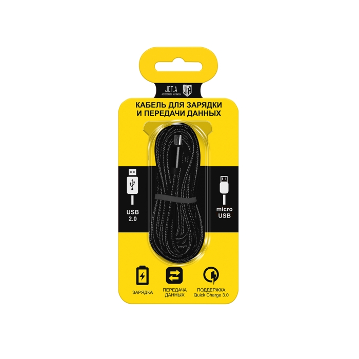 Кабель USB <--> microUSB  2.0м JETACCESS JA-DC22 в оплетке, черный