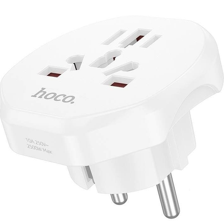 Переходник с ЕВРО вилки на RUS HOCO AC6 10А 250В белый