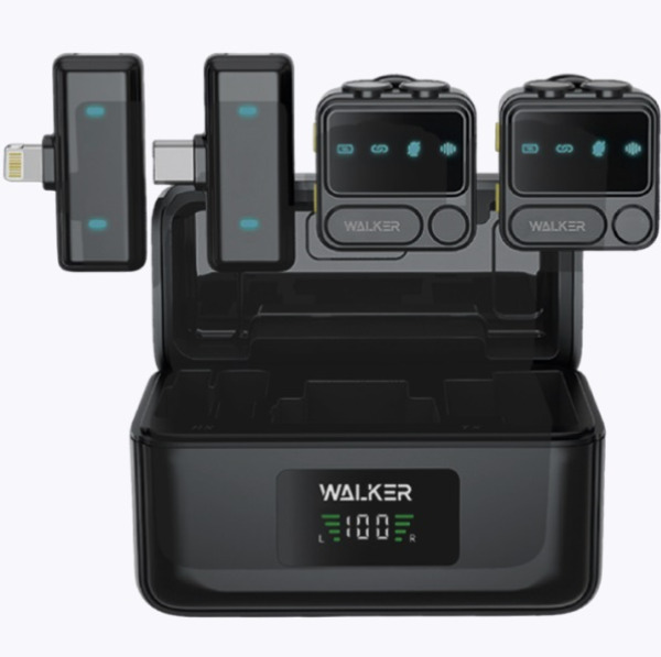 Микрофон БП WALKER WRM-70, петличный, в кейсе, Type-C/Lightning, черный