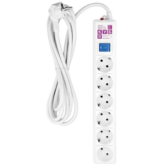 Сетевой удлинитель  3.0м POWER CUBE SPG(5+1)-16B-3M, белый, 6 розеток, 16А