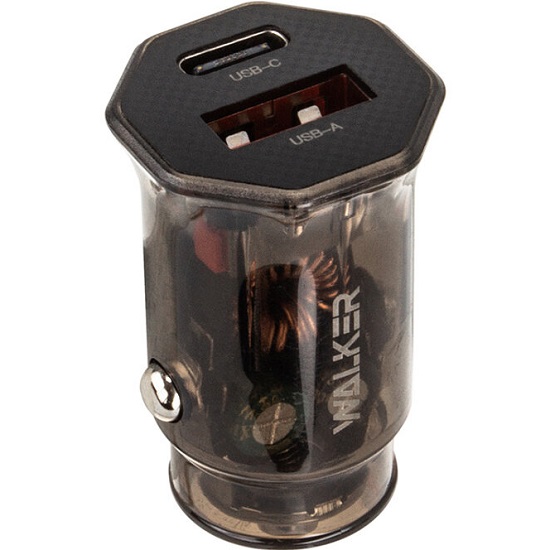 Авто ЗУ 1USB/1Type-C 3A WALKER WCR-61 GAN, QC 3.0+PD, черное