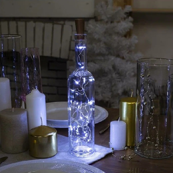 Гирлянда "Нить - Роса" 2 м, свечение белое, LR44 от батареек