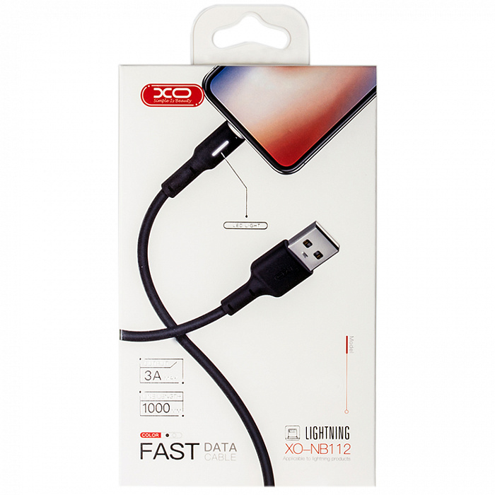 Кабель USB <--> Lightning  1.0м XO NB112 черный (3A)