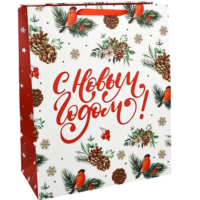 Пакет новогодний горизонтальный «Снегири», 49×40×19 см 9689440
