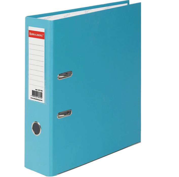 Папка-регистратор BRAUBERG с покрытием из ПВХ, 80 мм, с уголком, бирюзов. (удв. срок службы), 227198