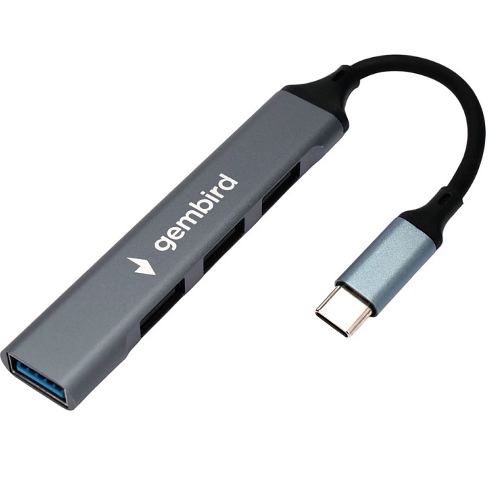 USB-Хаб GEMBIRD UHB-C202, алюминий, USB3.0, 3xUSB2.0, кабель Type-C 10см