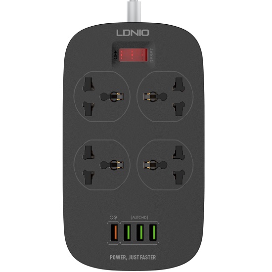 Сетевой фильтр  2.0м LDNIO SC4407Q, 4 розетки, 4USB, черный