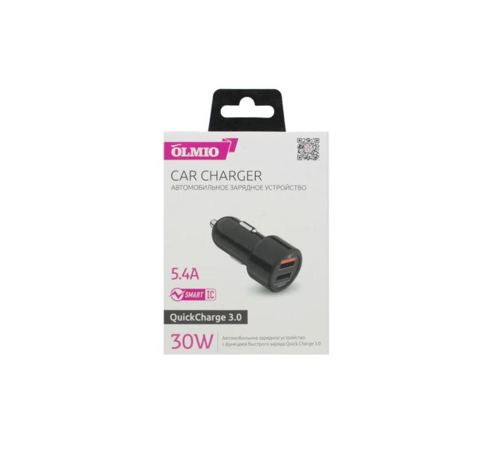 Авто ЗУ 2USB 5.4A OLMIO Smart IC, QuickCharge3.0, 30W