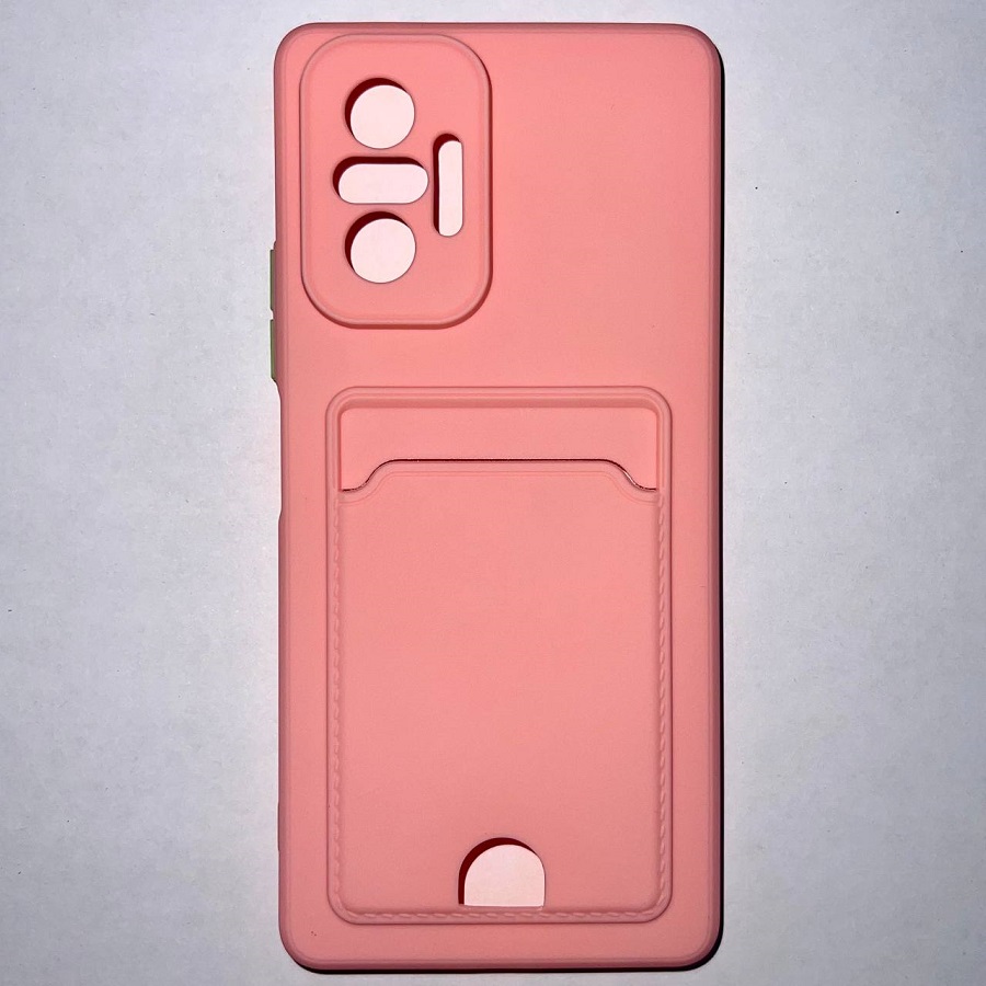 Силиконовый чехол BUTTON для Xiaomi Redmi NOTE 10 PRO (2021) розовый , с карманом для пластик карт