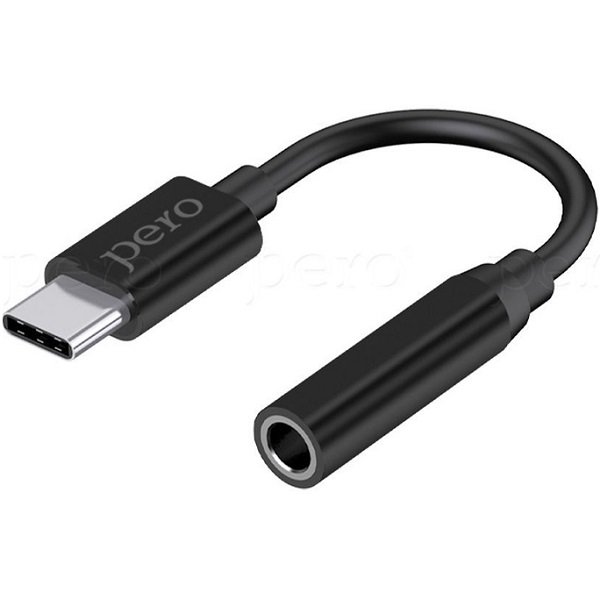 Переходник Jack 3.5 >--> Type-C PERO AD09 черный
