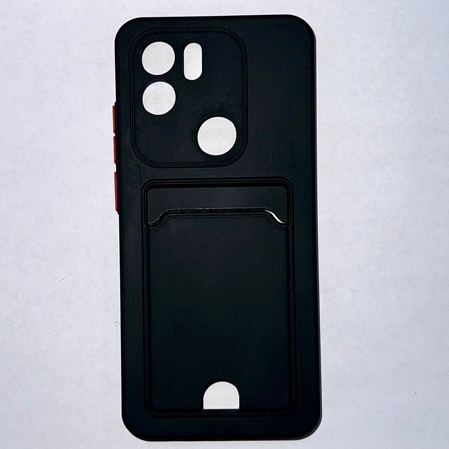 Силиконовый чехол BUTTON для Xiaomi Redmi A1+/Redmi A2+ /POCO C51 черный , с карманом для пластик карт