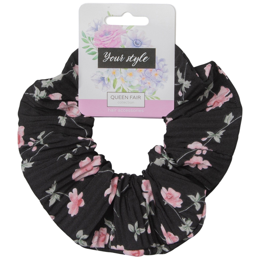 Резинка для волос QF «Орбита», жатка цветы, 12 см, чёрная 10679858