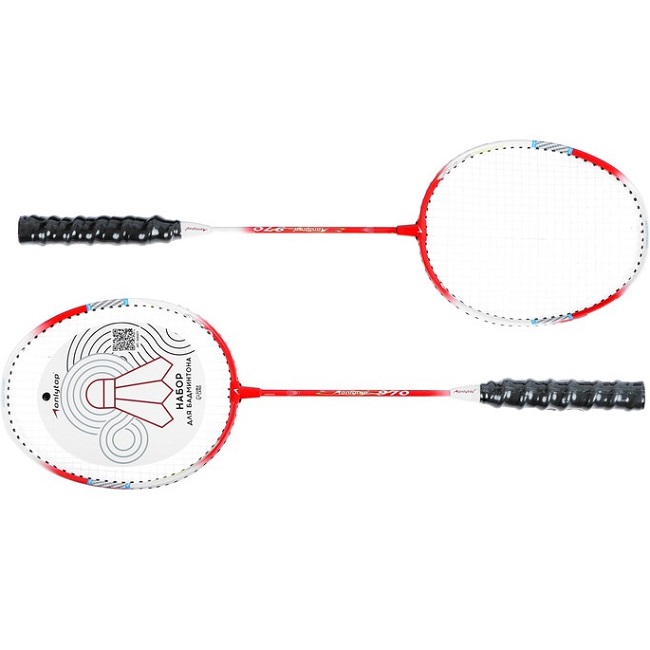 Ракетки для бадминтона ONLYTOP, алюминиевые, набор 2 шт., в чехле, цвет красный/белый