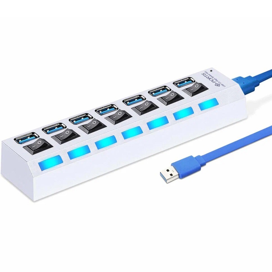 USB-Хаб 3.0 SMARTBUY СуперЭконом, белый, 7 портов, с выключателями
