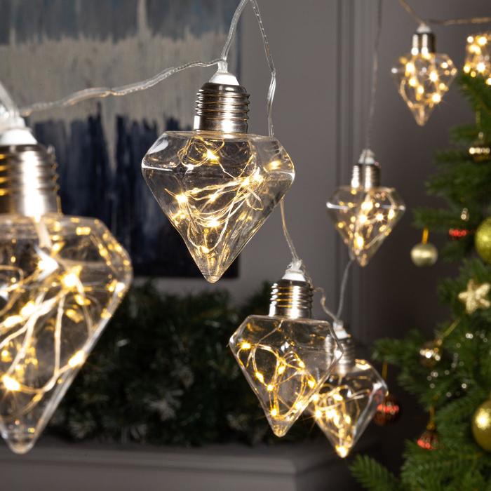 Гирлянда "Нить - с насадками" 3 м, «Лампочки кристалл»,свечение тёплое белое, 8 режимов, IP20