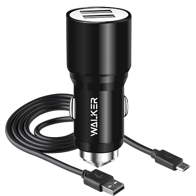 Aвто ЗУ 2USB 2.1A WALKER WCR-21 + microUSB черное