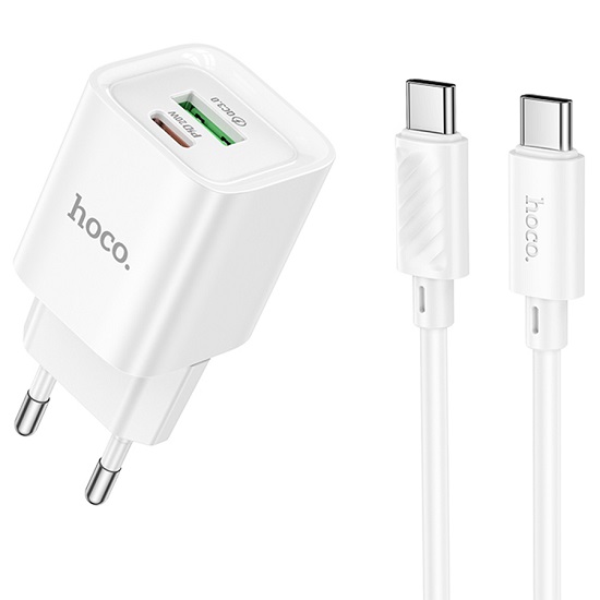 Сетевое ЗУ 1USB/1Type-C 3A HOCO C147A, белый, кабель Type-C - Type-C