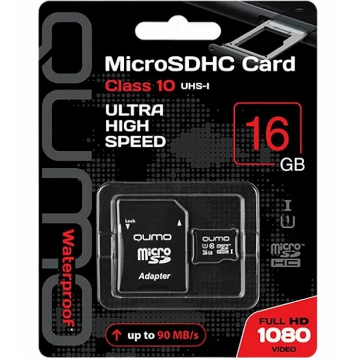 Micro SD 16Gb QUMO QM16GMICSDHC10U1 Class 10 UHS-I + адаптер SD