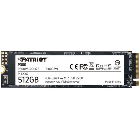 Накопитель SSD M.2 512Gb PATRIOT P300 (P300P512GM28) (PCI-E 3.0 x4, up to 1700/1200MBs, 260000 IOPs, 3D QLC, SMI2263XT, TBW 160Tb, 22х80mm)