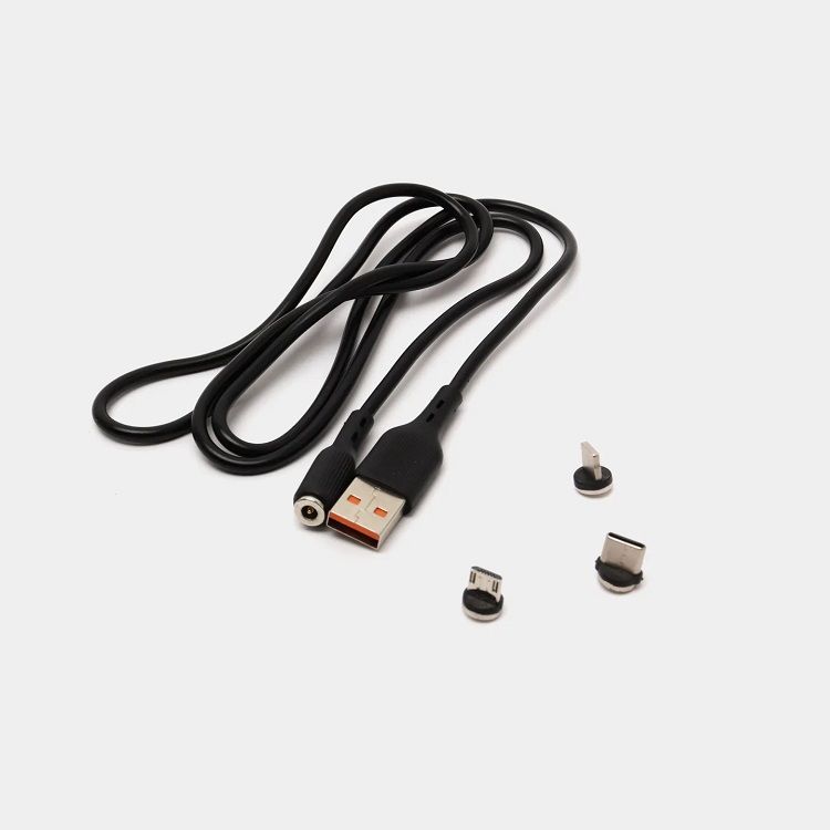 Кабель USB <--> Lightning/microUSB/Type-C  1.0м DENMEN D18E магнитный, чёрный (Мятая упаковка)