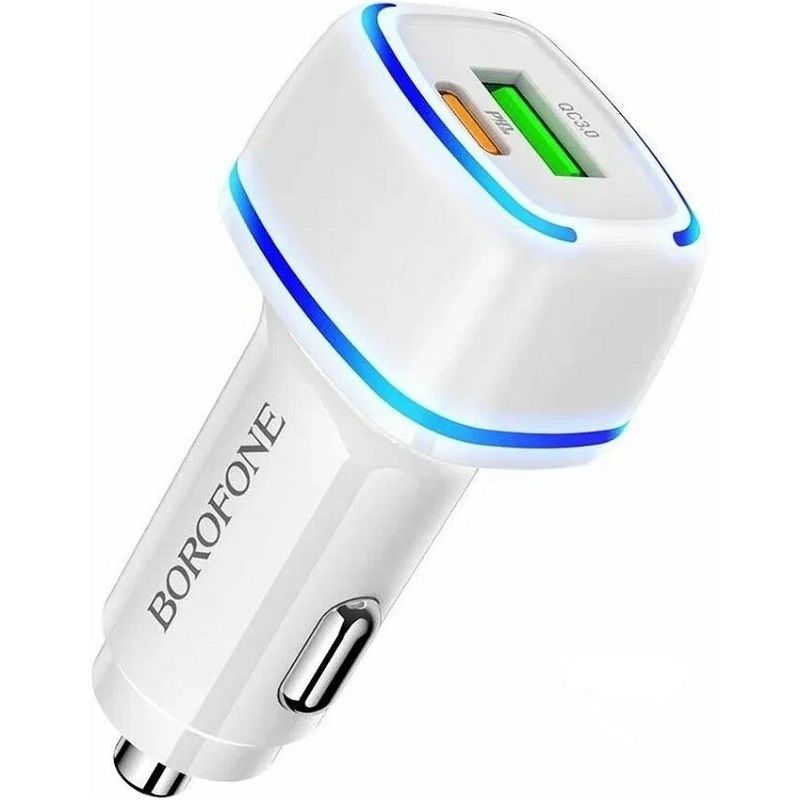 Авто ЗУ 1USB 3.0/1Type-C 3A BOROFONE BZ14A, Mercury, белый