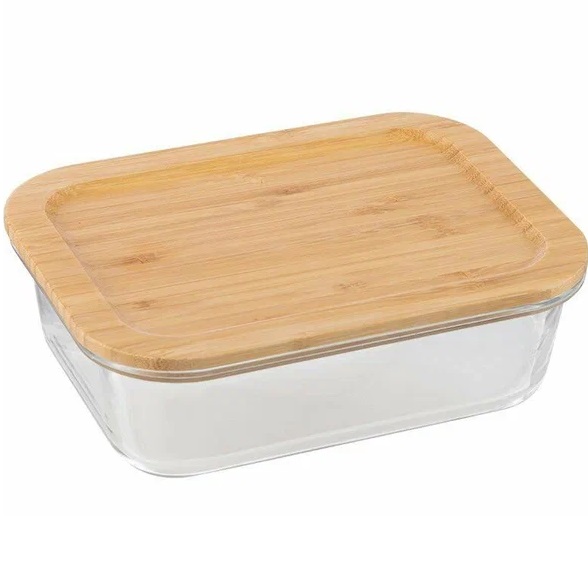 Контейнер MALLONY Bambu 1000 мл, из жаропр. стекла с крышкой из бамбука, прямоугольный арт.108126