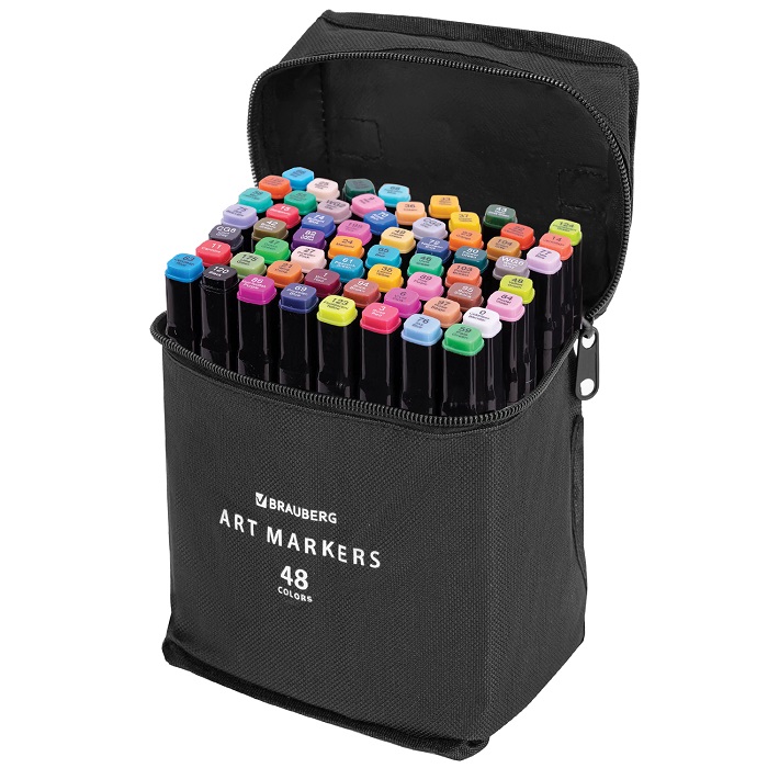 Маркеры BRAUBERG для скетчинга двусторонние,48 шт 152231