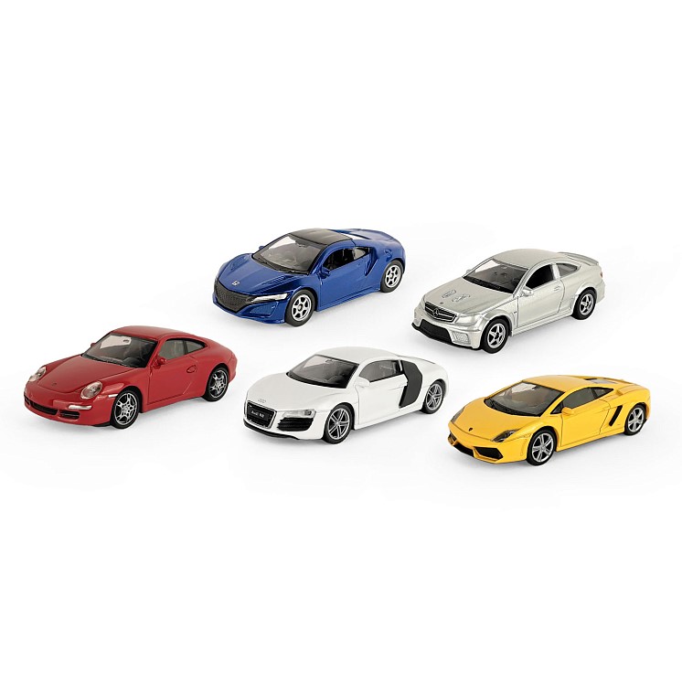 Набор WELLY 1:60, Lambo Gallardo, Porsche 911, Audi R8, Merc C63, Honda NSX, 5 шт.
