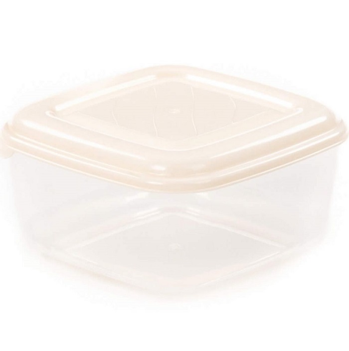 Контейнер Dolcezza №36 квадратная с крышкой, 0,9л (прозрачный, крышка кремовая)