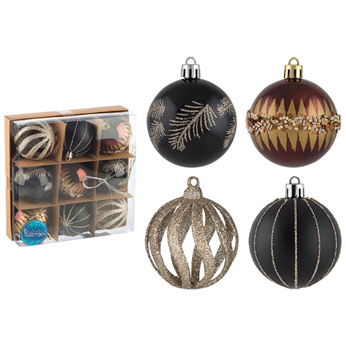 Набор шаров 6 см, 9 шт, цвет: черный, коричневый, серебряный SYQB1-0123166 арт.106335