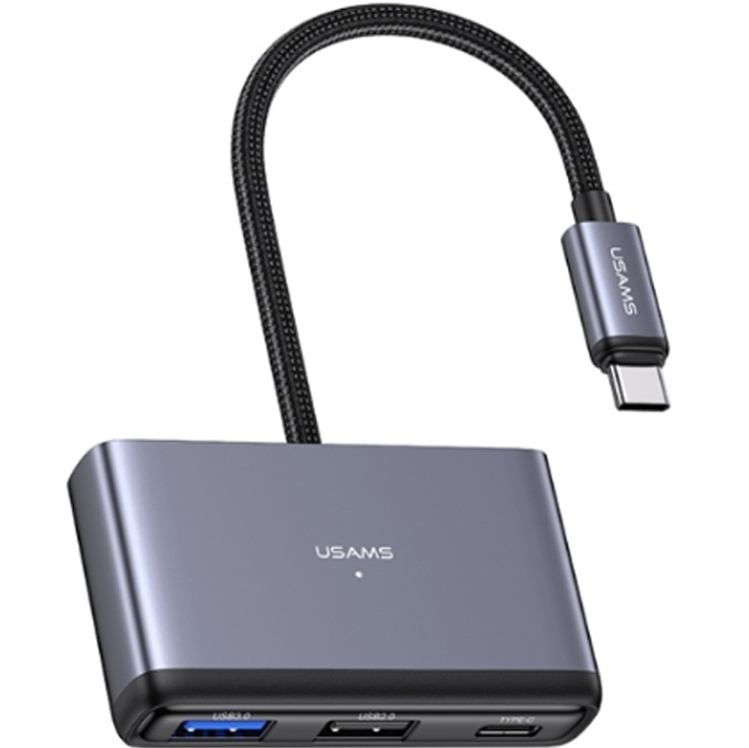 USB Type-C Хаб USAMS US-SJ628, 5 гнезд, Type-C, USB3.0, USB 2.0, TF, SD, кабель 0,10м, серый
