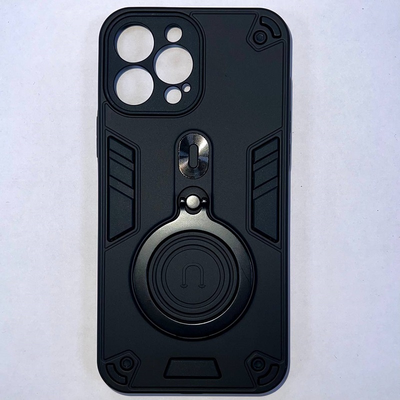 Задняя накладка МОБИЛИС для iPhone 13 Pro Max, черный противоударная с кольцом 360°