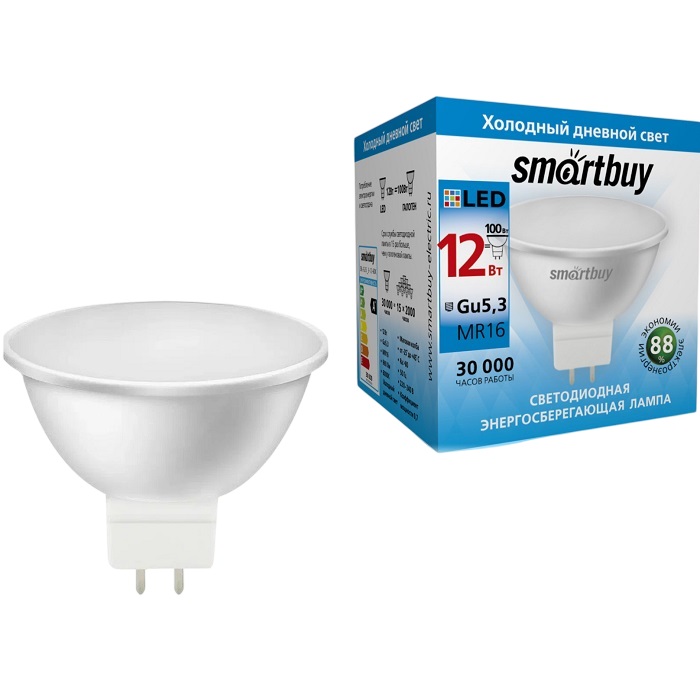 Лампа светодиодная SMARTBUY GU5.3 12W/6000K (SBL-GU5_3-12-60K)