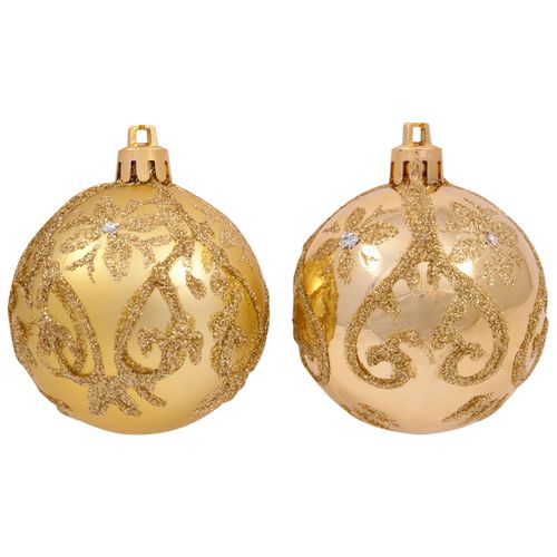 Набор шаров 6 см, 6 шт, цвет: золотой с рис PBD6-6-834-G арт.101664