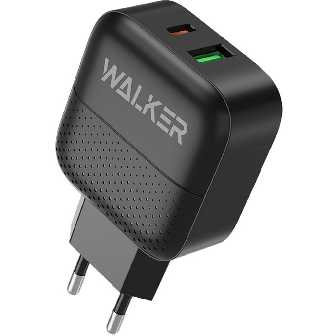 Сетевое ЗУ 1USB/1Type-C 3A WALKER WH-60, 30Вт, QC 3.0+PD, черное