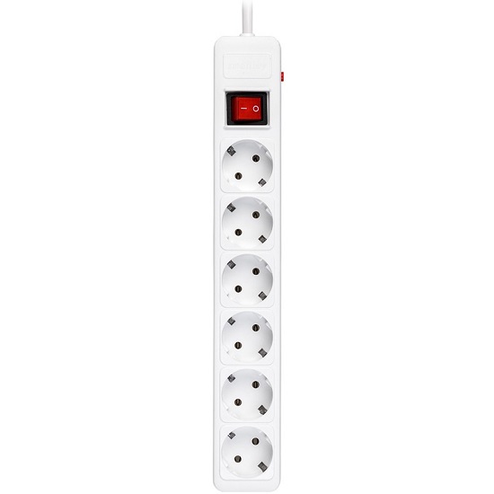 Сетевой фильтр  5.0м SMARTBUY SBSP-6-50-W, белый, 6 розеток, 16А, без з/ш, с з/к, ПВС 3x1.0 мм²