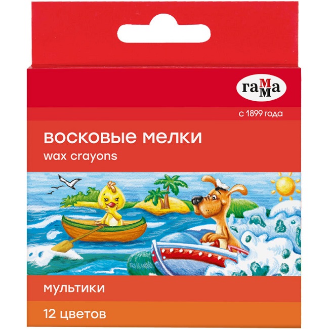 Мелки восковые Гамма "Мультики", 12цв., круглые, картон. упак., NEW 2131018_01_29