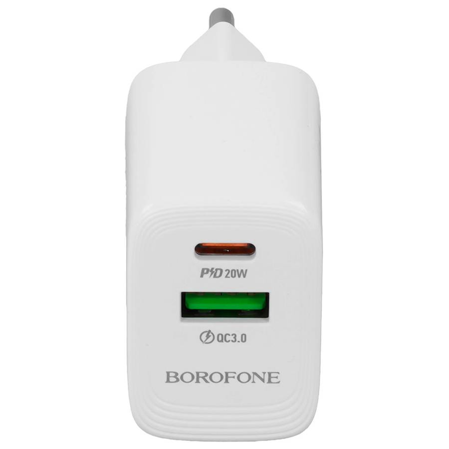 Сетевое ЗУ 1USB/1Type-C 3A BOROFONE  BN27 White, Type-C-Type-C, PD 20W+QC3.0 GaN