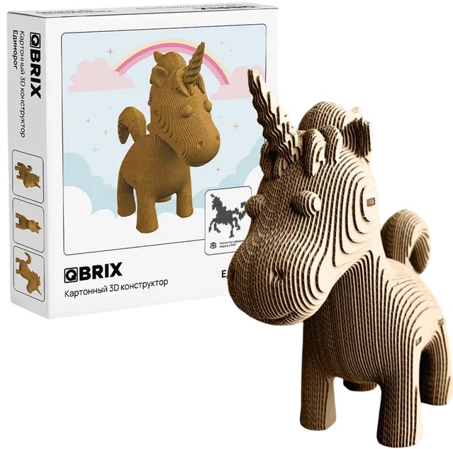 Картонный 3D конструктор QBRIX Единорог 