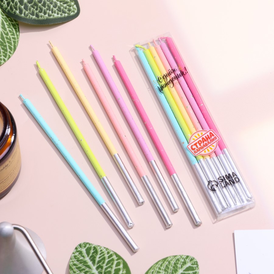 Набор свечей в торт, 6 штук "Исполнение желаний", 15 см, разноцветный   9785816