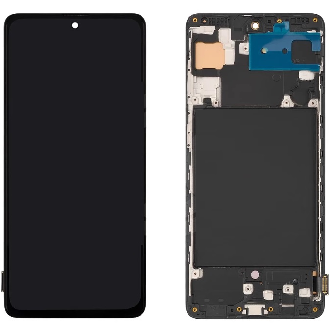 Дисплей для Samsung A715F Galaxy A71 в рамке + тачскрин (черный) (OLED Full size)
