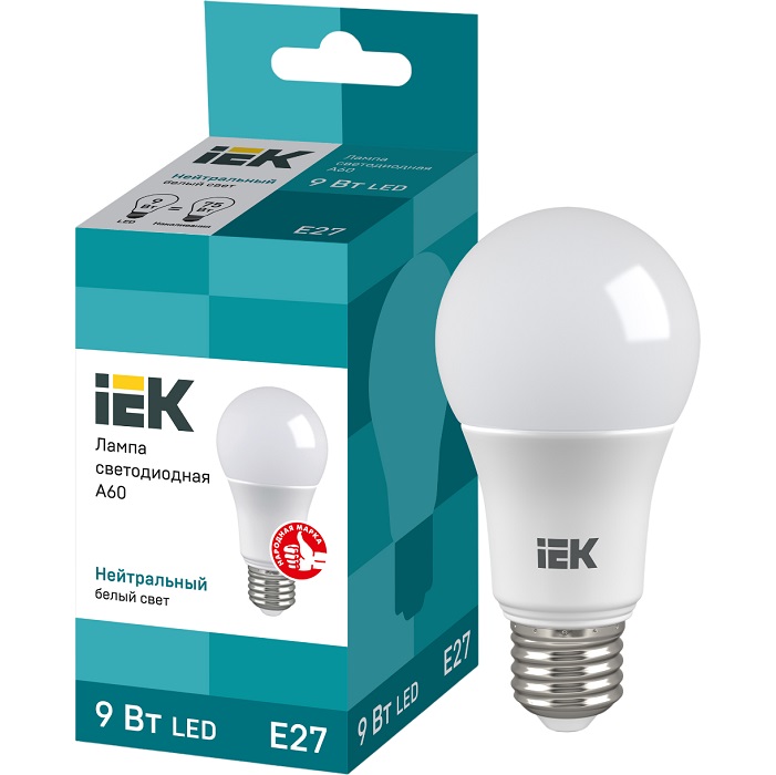Лампа светодиодная IEK ECO A60 9W/4000К/E27