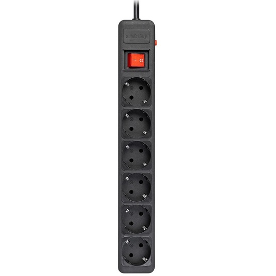 Сетевой фильтр  3.0м SMARTBUY SBSP-6-30-K, черный, 6 розеток, 16А, без з/ш, с з/к, ПВС 3x1.0 мм²