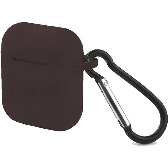 Силиконовый чехол STR Soft-Touch для AirPods (уголь) с карабином и нижней заглушкой