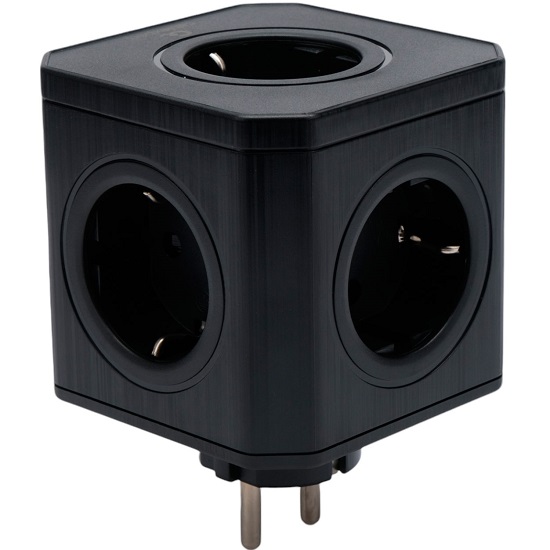 Тройник 5гн. CABLEXPERT Tower CUBE-5-16-B, черный, 16А, заземл, коробка