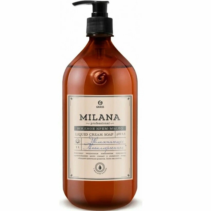 Жидкое крем-мыло увлажняющее GRASS "Milana Professional" (флакон 1000 мл) 125645